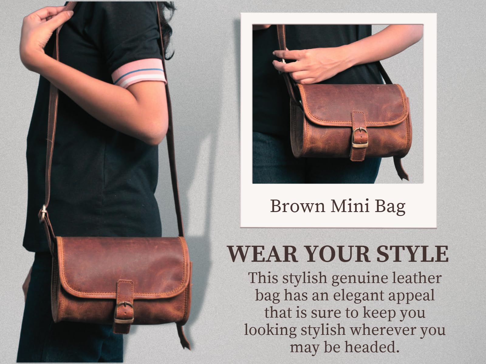 Women's Buffalo Hide Small Round Brown Shoulder Crossbody Bag Girls Sling Purse